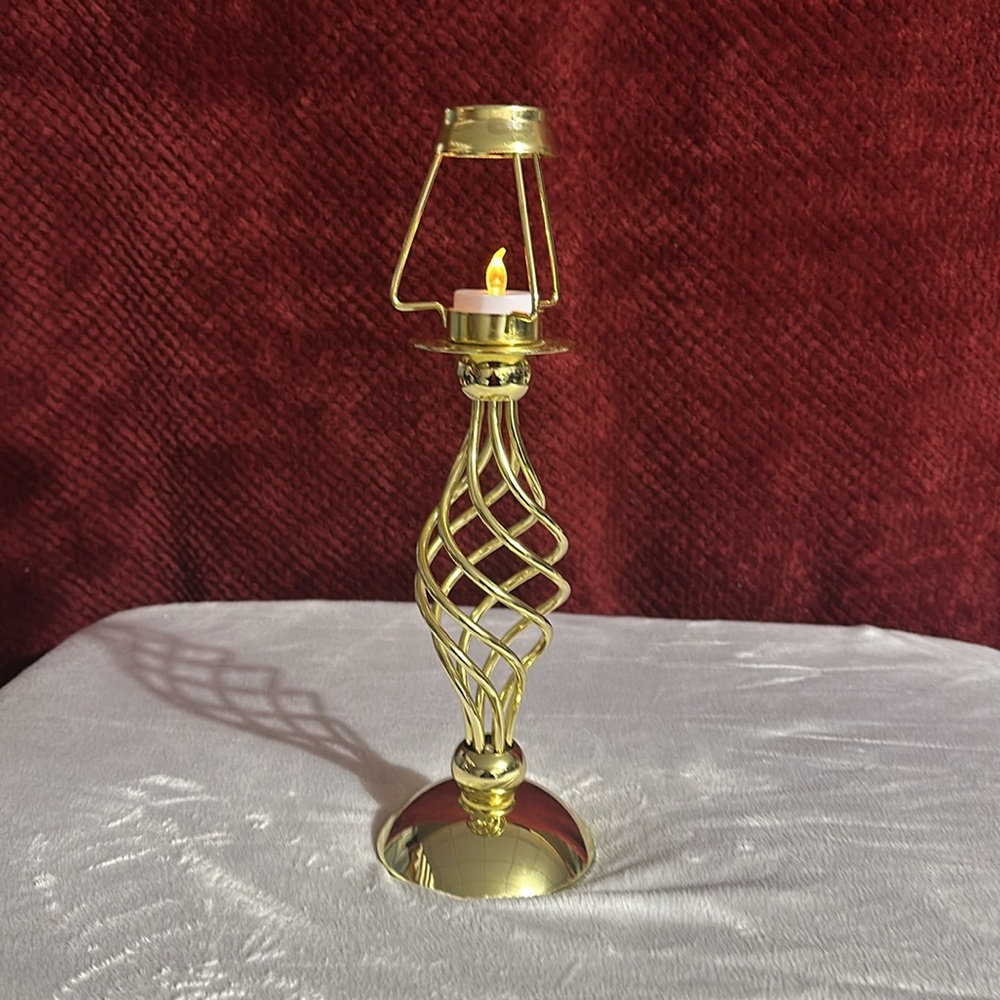 PartyLite Paragon Spiral Gold Tea Light Candle Holder Lamp Base. NO SHADE. 13.5” - Picture 3 of 12